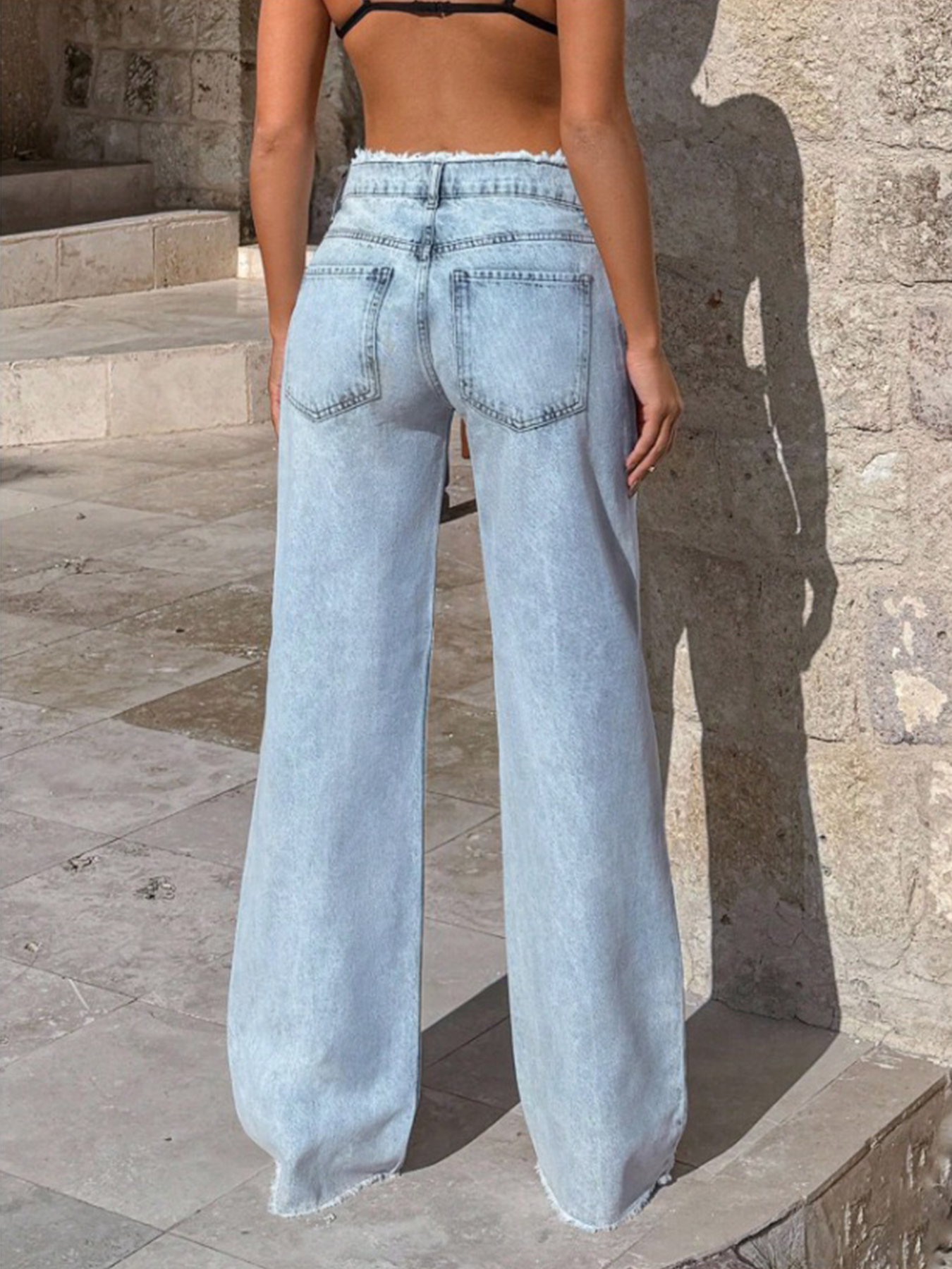 New Women's High-quality Low-rise Frayed Hem Loose Straight Leg Denim Wide-leg Pants, Fashionable And Versatile, Suitable For All Seasons. — foto 4
