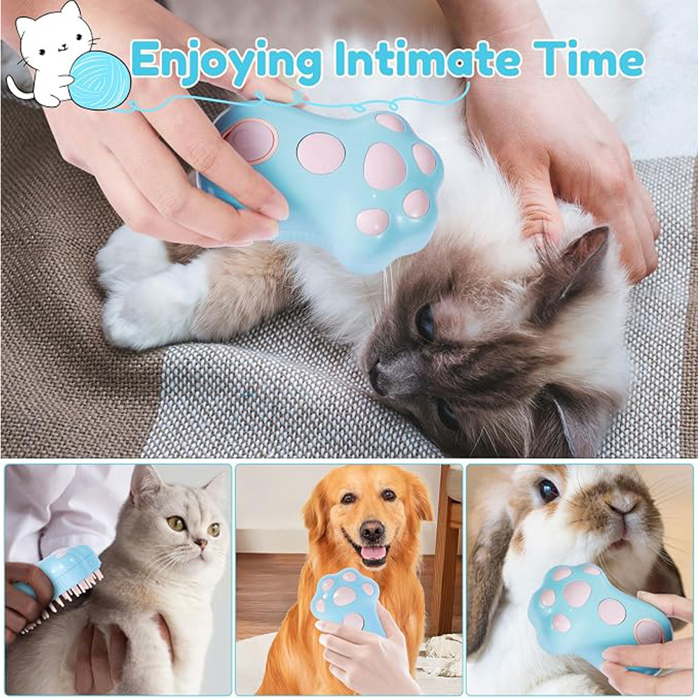 Rechargeable Steam Cat Brush, Cute Paw Shape Pet Steamer Grooming Brush With Soft Silicone Teeth For Dog Cat Massage, Shedding & Hair Removal thumbnail 7