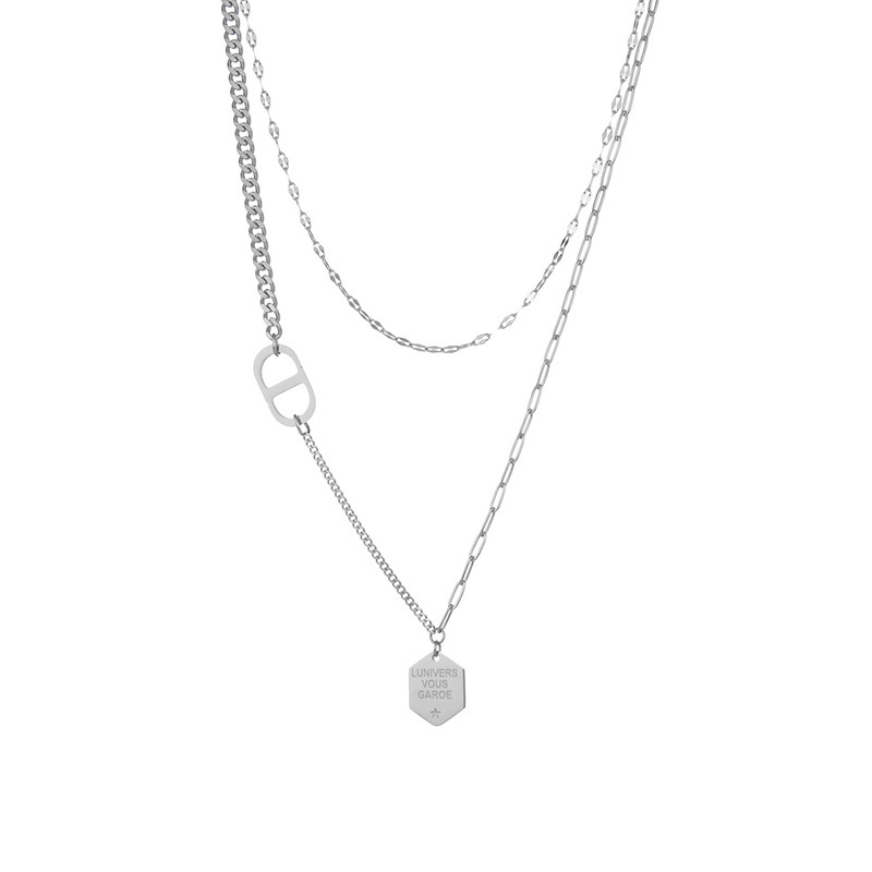 Double layered clavicle chain hip hop stitching pendant