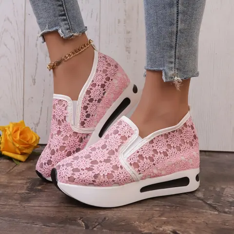 Lace Mesh Shoes Women Flats Inner Heightened Platform Casual