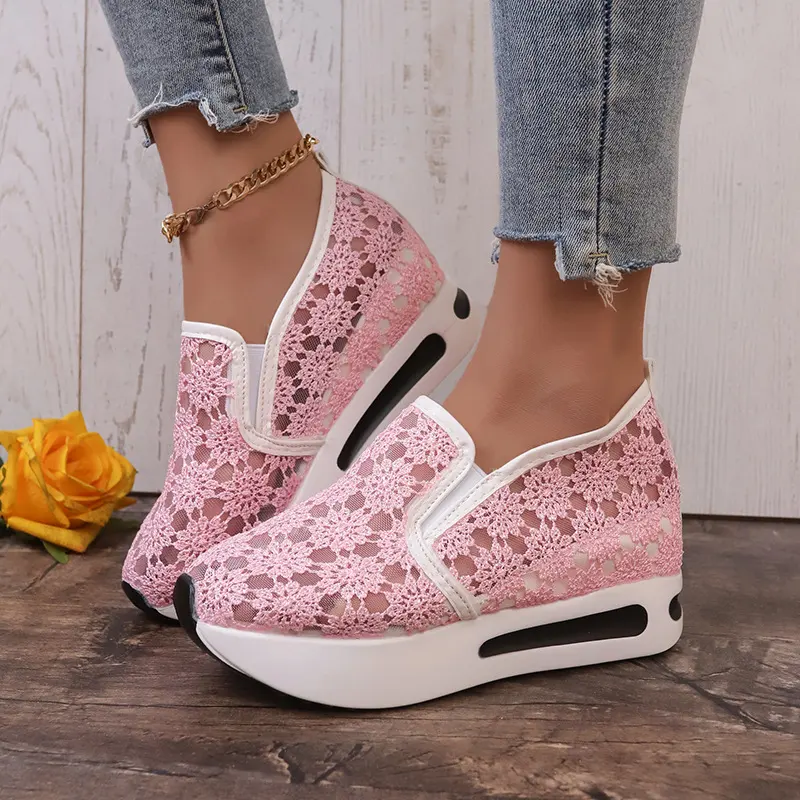 Lace Mesh Shoes Women Flats Inner Heightened Platform Casual