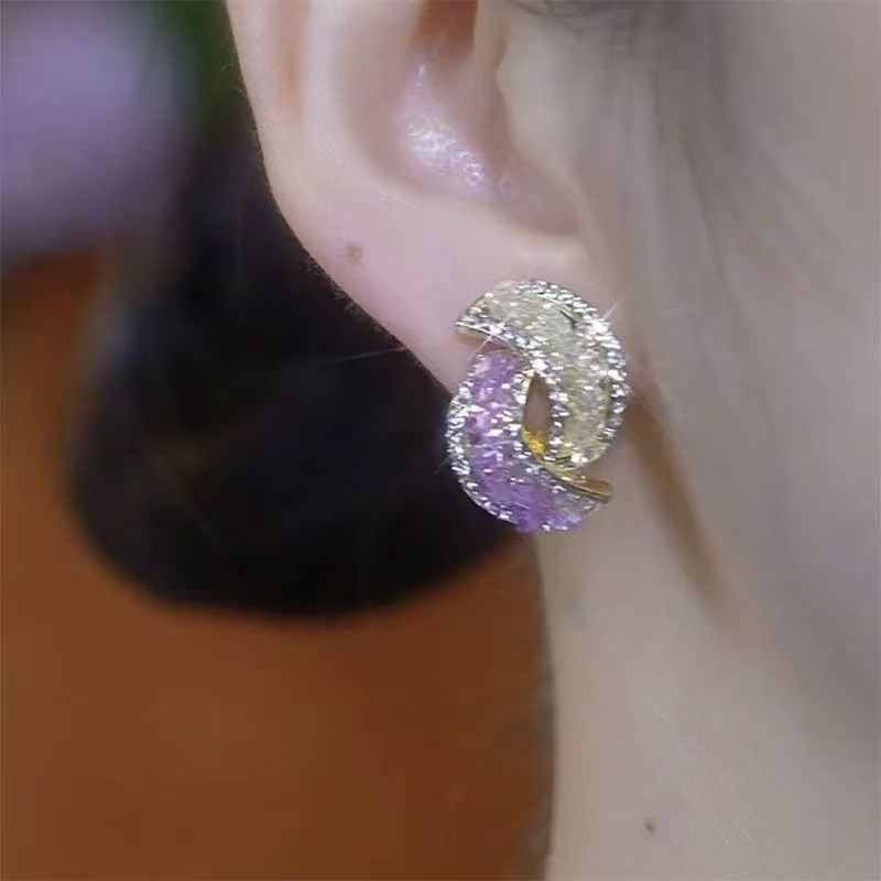 2026 Trendy Purple Rhinestone Color Contrast Studs, Sparkling Niche Earrings For Women