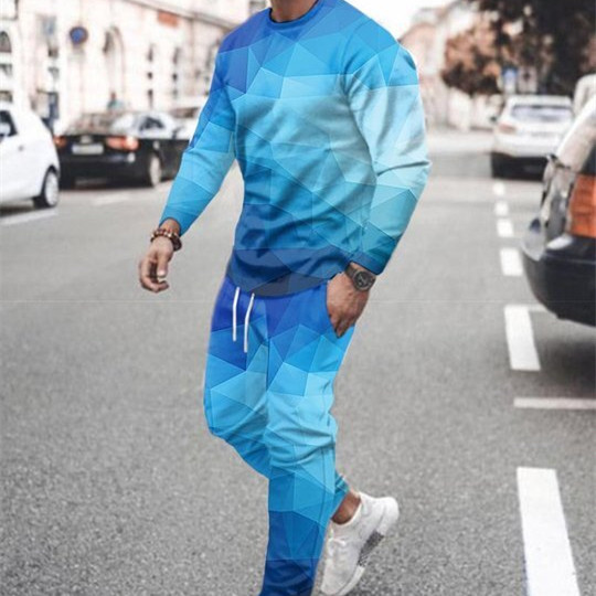 3d Digital Printing Crew Neck Sweater Sports Trousers Suit