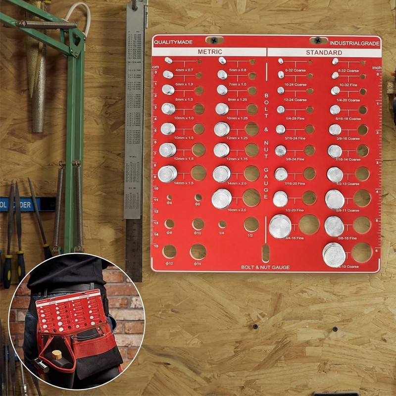 Nut And Bolt Thread Size Checker Metric & Inch 34 Identifier Gauge Board — image 8