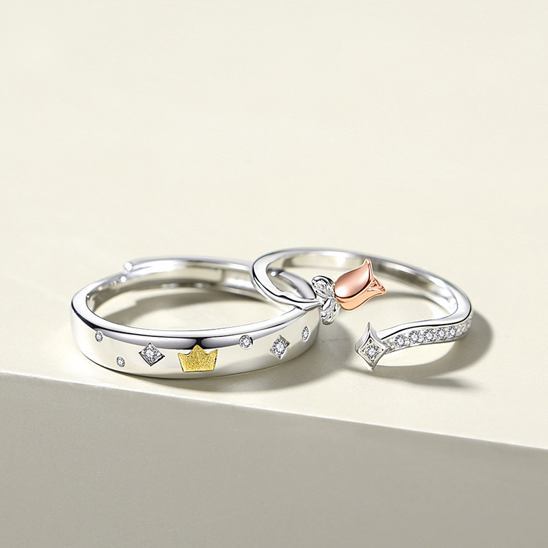 Title 5, Bague de couple Petit Prince et Roses en Argent...