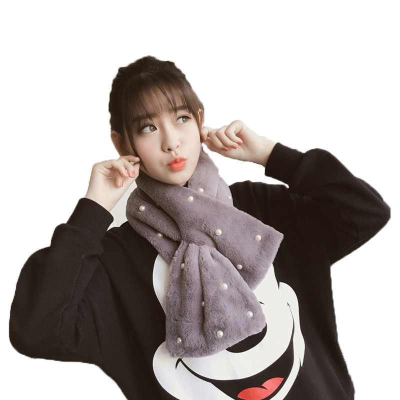 Thick And Warm Long Rex Rabbit Fur Solid Scarf In Winter