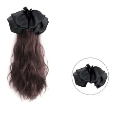Women's Long Hair Bow High Ponytail Grip Clip - Dark Brown - View 1