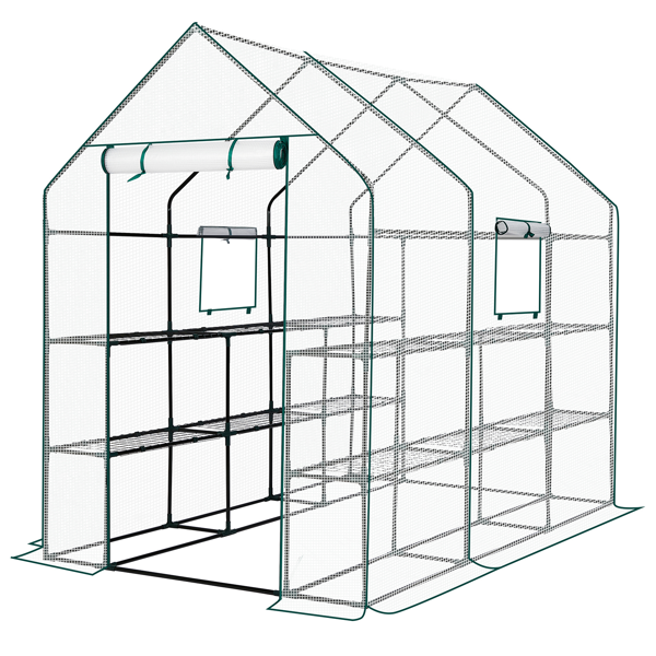 Large Walk-in Greenhouse With PE Cover & Side Windows, 12-Shelf Indoor Outdoor Portable Greenhouse For Garden Backyard, 56 X 85 X 77inch, White
