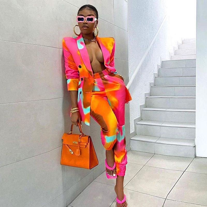 Printed Small Suit Highwaist Trousers Casual Suit