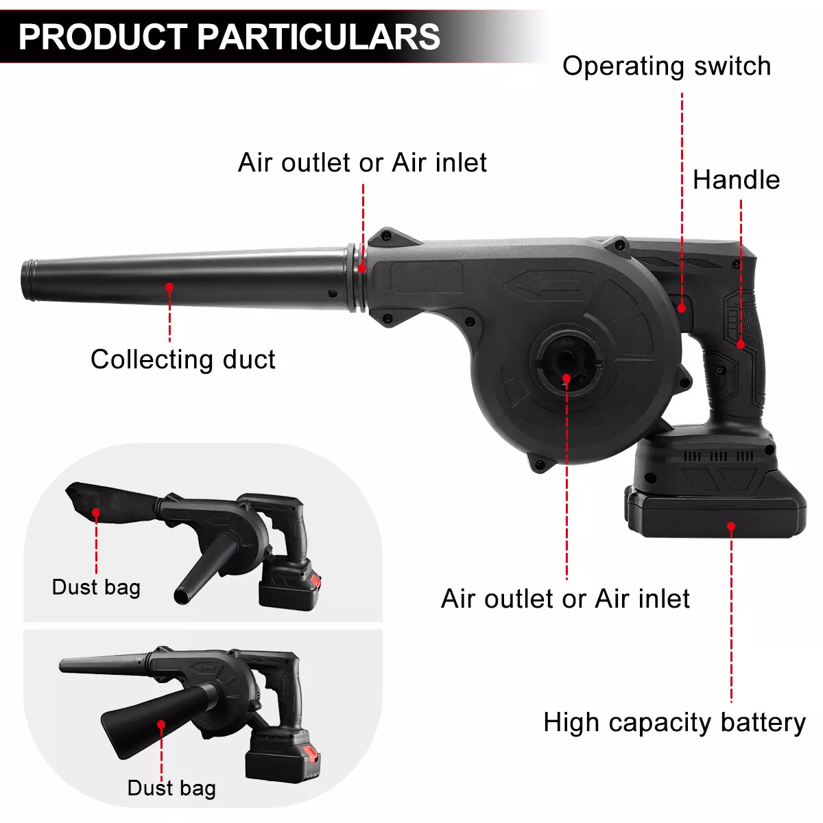 Cordless Air Blower Blow&Suction Vacuum Cleaner Leaf