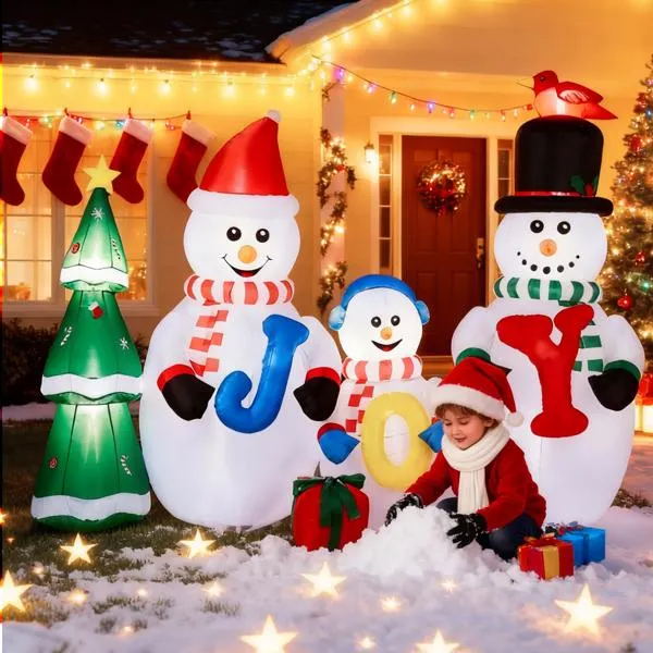 8FT Lighted Christmas Inflatable Decoration, Inflatable Snowman Family With JOY And Xmas Tree, Funny Blow… image 11