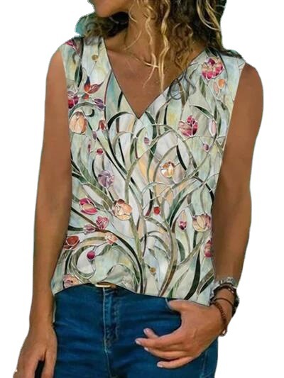 Title 5, V-neck Digital Print Sleeveless T-shirt Vest