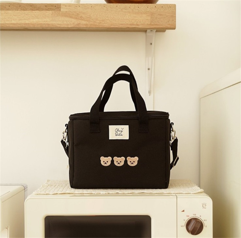 Bear Embroidered Thermal Insulation Mummy Bag Multifunctional Mother And Baby Bag Black - Shop at LoveMi