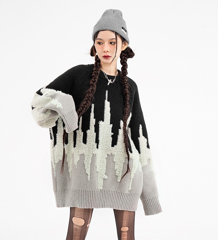 Contrast Vintage Flame Street Fashion Design Sweater
