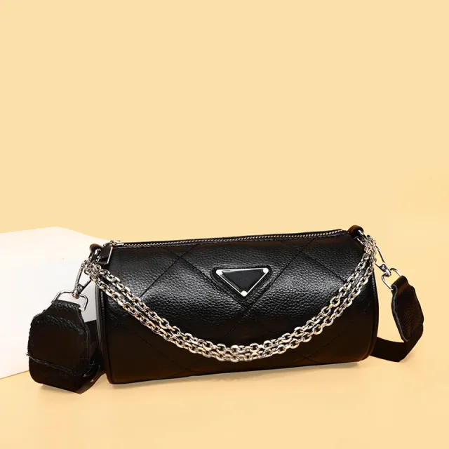 Fashion Chain Bag Embroidered Line Rhombus One Shoulder Messenger Black - Shop at LoveMi