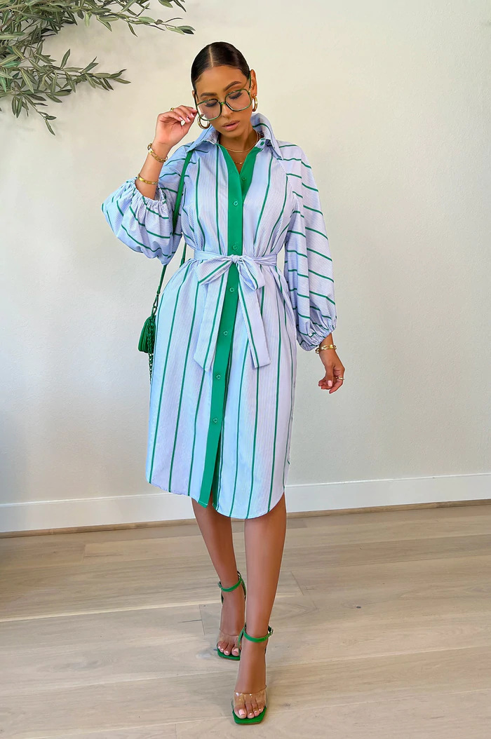 Title 4, Striped Print Casual Long Sleeve Dress