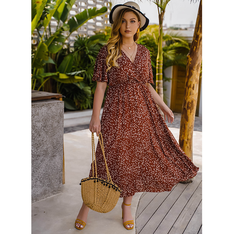 V-neck  Slim Waist Chiffon Long Skirt