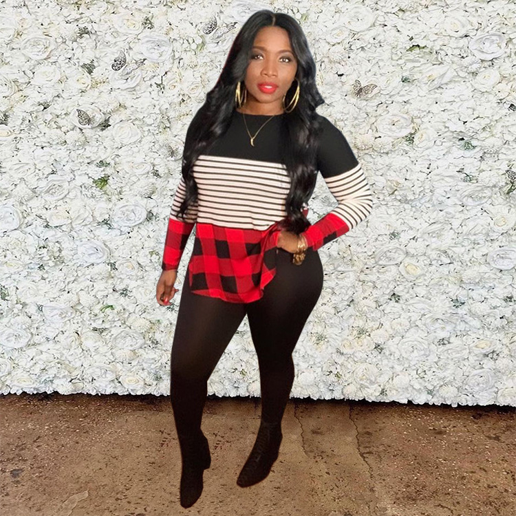 European And American Plaid Stitching Temperament Commuter Suit