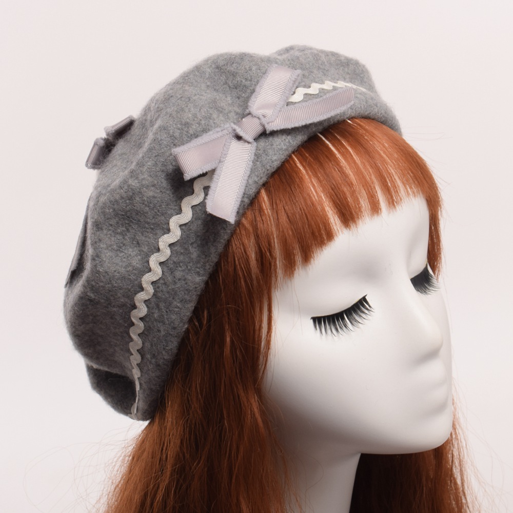 Fashion Japanese JK Lolita Wavy Bow Furball Beret