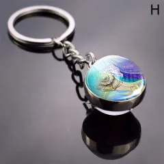 Turtle Shell Starfish Funny Animal Glass Ball Key Ring - H - View 1