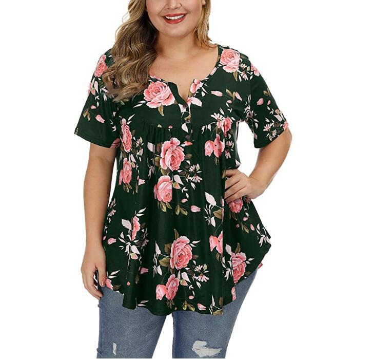 Title 3, New Ladies V-Neck Button Plus Size Printed Shor...