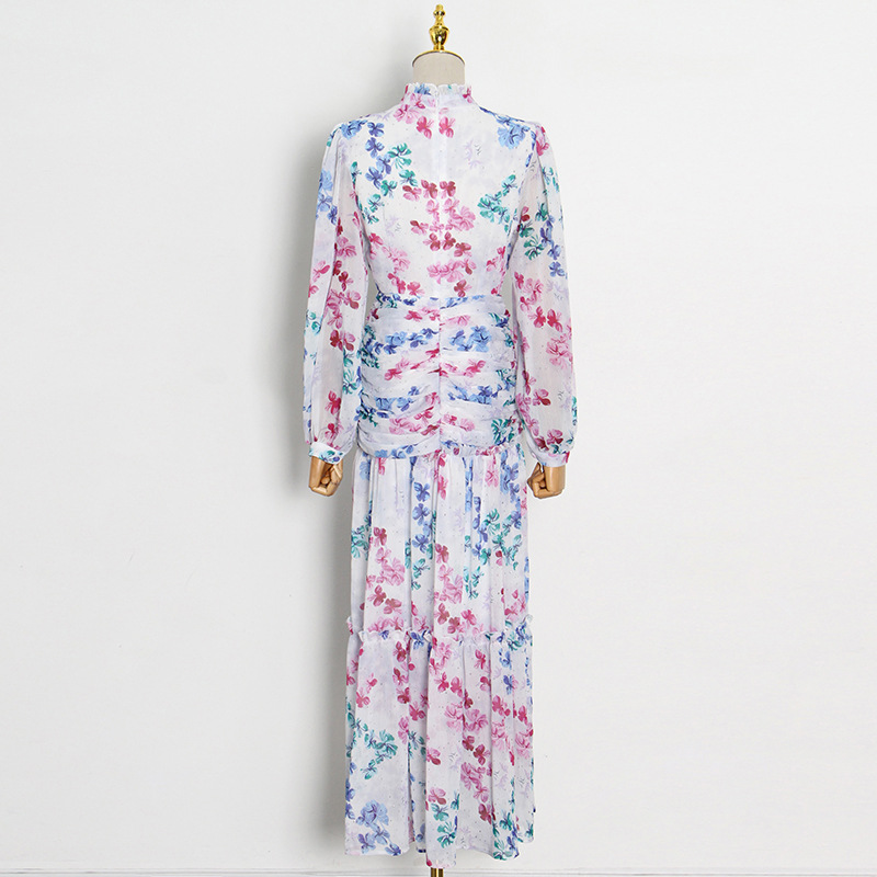 Floral Stand-Collar Pleated Shirt Dress — product details and sizing image 13