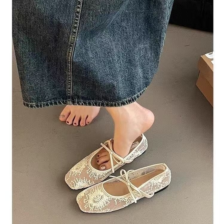 Women Breathable Mesh Mary Jane Shoes, New Spring Summer Low Cut Fairy Style Pumps, Bowknot Design Hidden Wedge Heels — view 4
