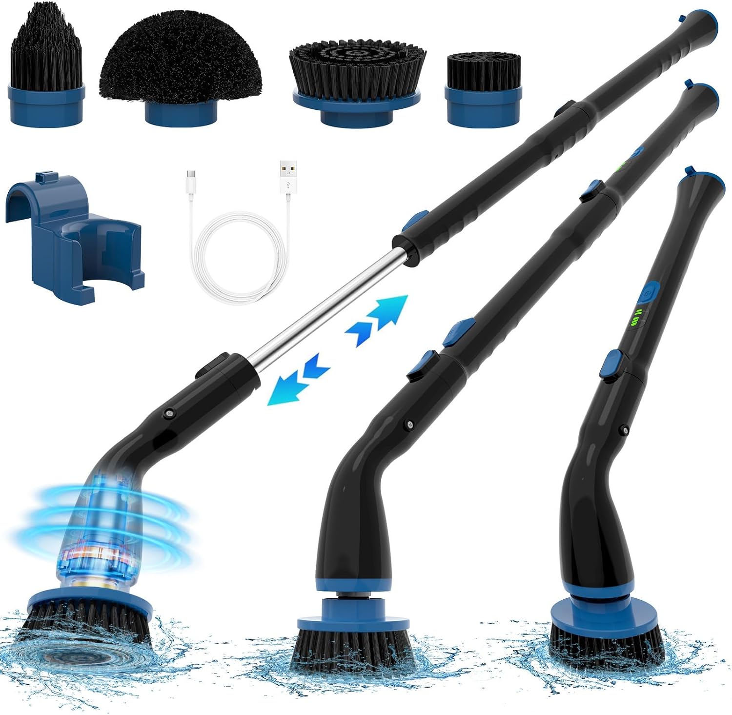 Electric Spin Scrubber Cordless Cleaning Brush With 4 Replaceable Brush Heads And Adjustable Extension Handle Power Shower Scrubber For Bathroom Kitchen Tub Tile Floor