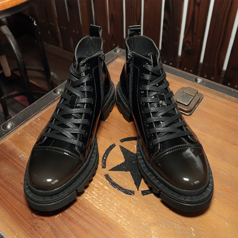 Zipper High Top Shoes Men's Leather Personalized Gradient Color