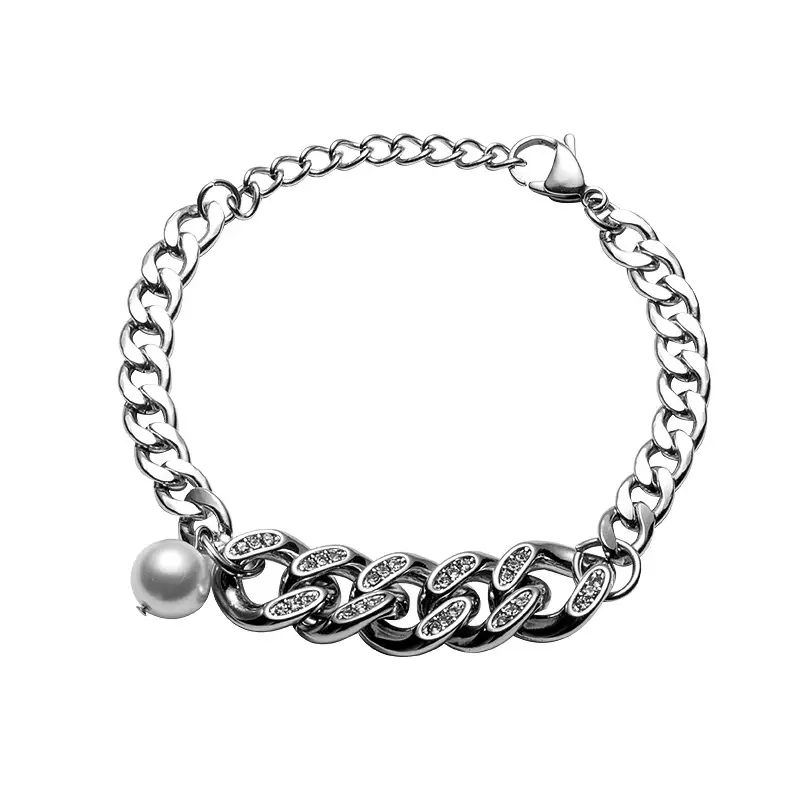 Ins New Cuban Chain Pearl Stitching Simple Bracelet