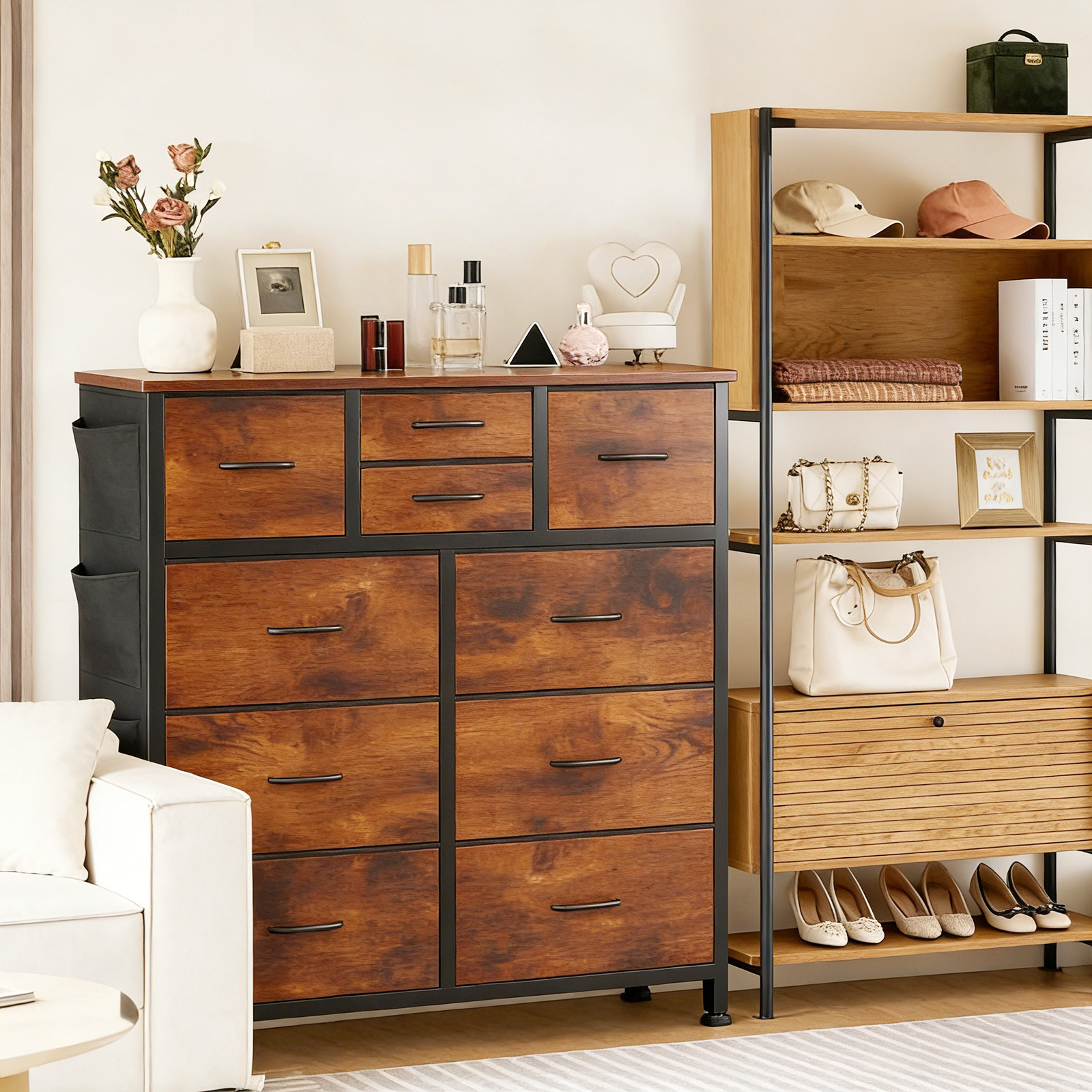 10-Drawer Dresser with Side Pocket & Hooks β photo 2