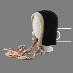 Rainbow Tassel Braid Contrast Wool Hat - Black - View 1