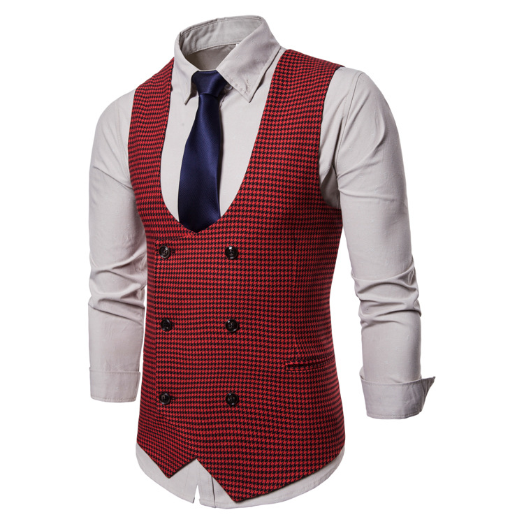 Title 5, Houndstooth herenmode casual vest, slim fit, sa...