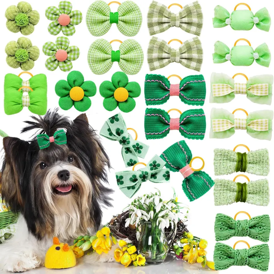 Green Dog Hair Bows