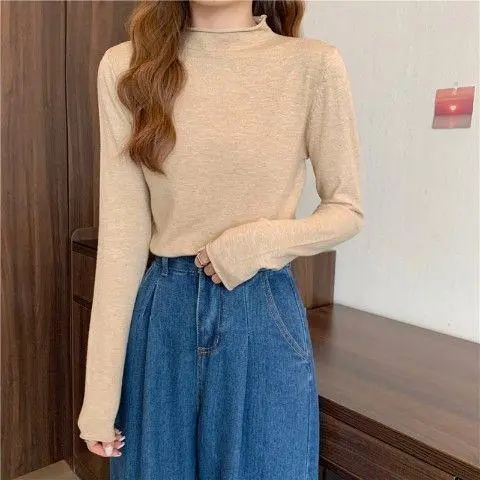 Candy colored Core spun Yarn Crimped Sweater Oat Color - Shop at LoveMi