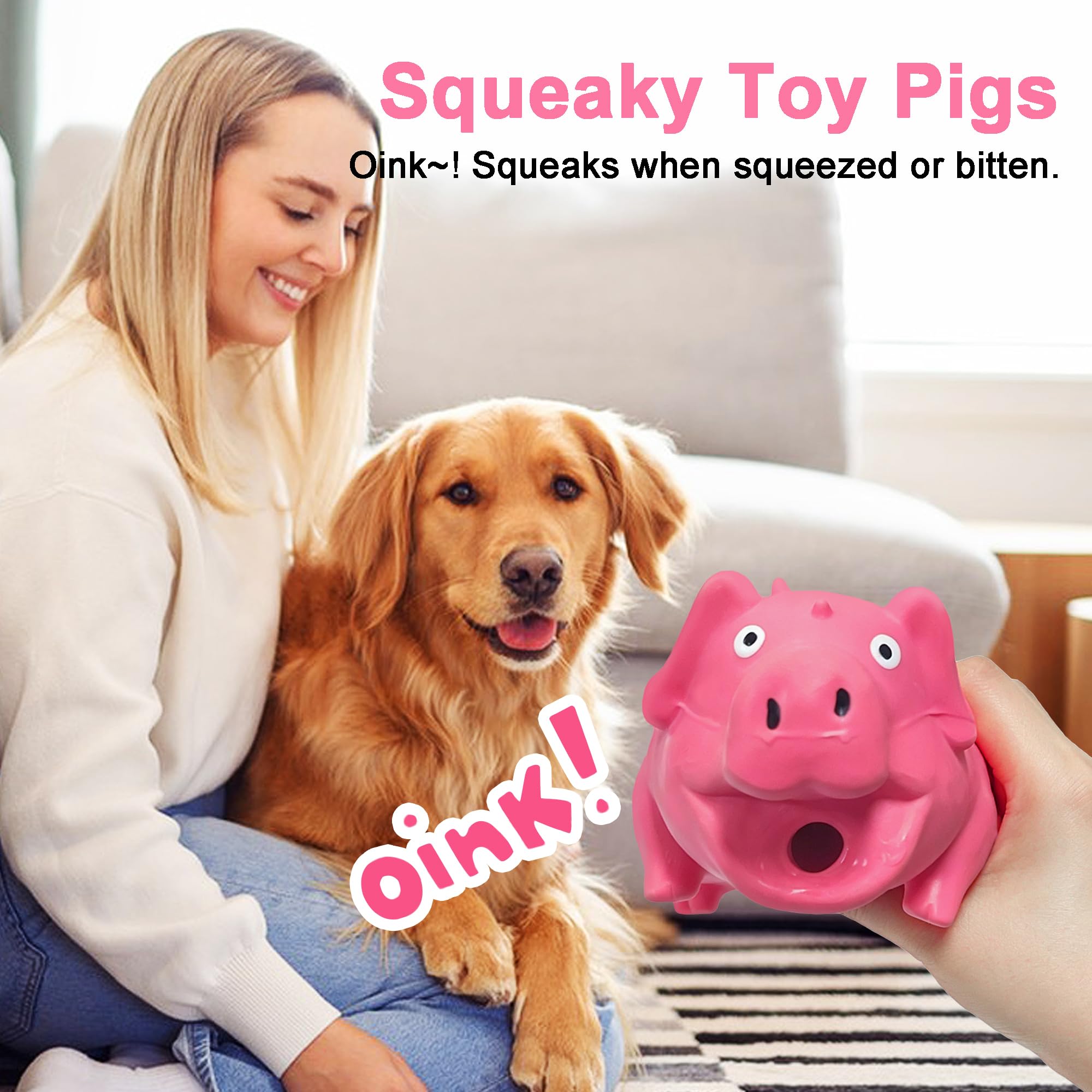 Squeaky Pig Dog Toy That Oinks, Latex Pig 7.3 In Grunting Dog Toys, Durable Dog Chewing Toys For Small Medium Large Dogs 7
