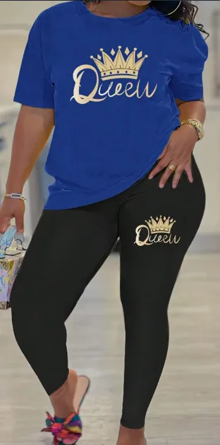 Short Sleeve Top And Leggings Set,Ladies Casual Short Sleeve Regular Fit Black Regular Sleeve Tee Leggings Women Two Piece Outfits,Spring Summer,Ca... Royal Blue - Shop at LoveMi