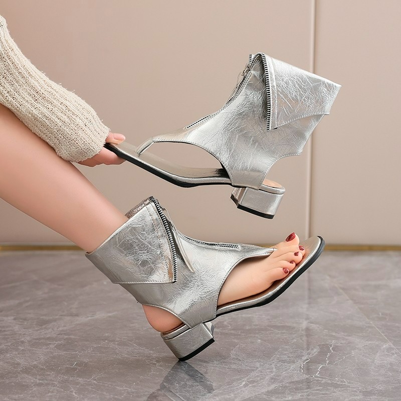 Faux Leather Heeled Boot Sandals, picture 2 of 4