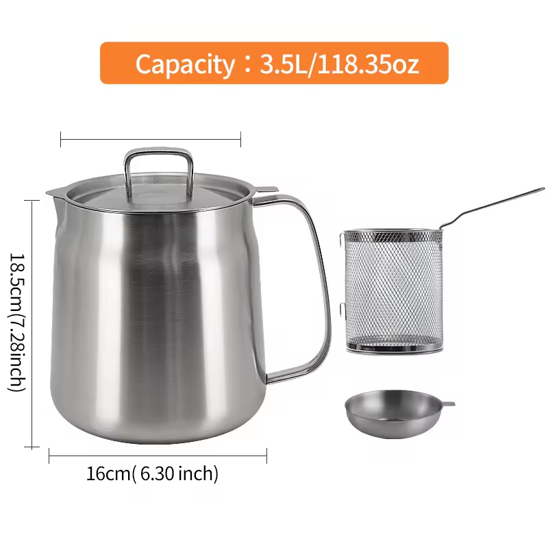 Thickened 304 Stainless Steel Food-grade Oil Dispenser, 3.5-liter Large Capacity, With Filter And Frying Basket 3