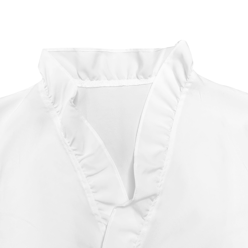 Women's Solid Color Long Sleeve Ruffled V-neck Pleated Shirt For Women