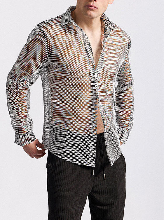 Men's Openwork Long-sleeved Shirt