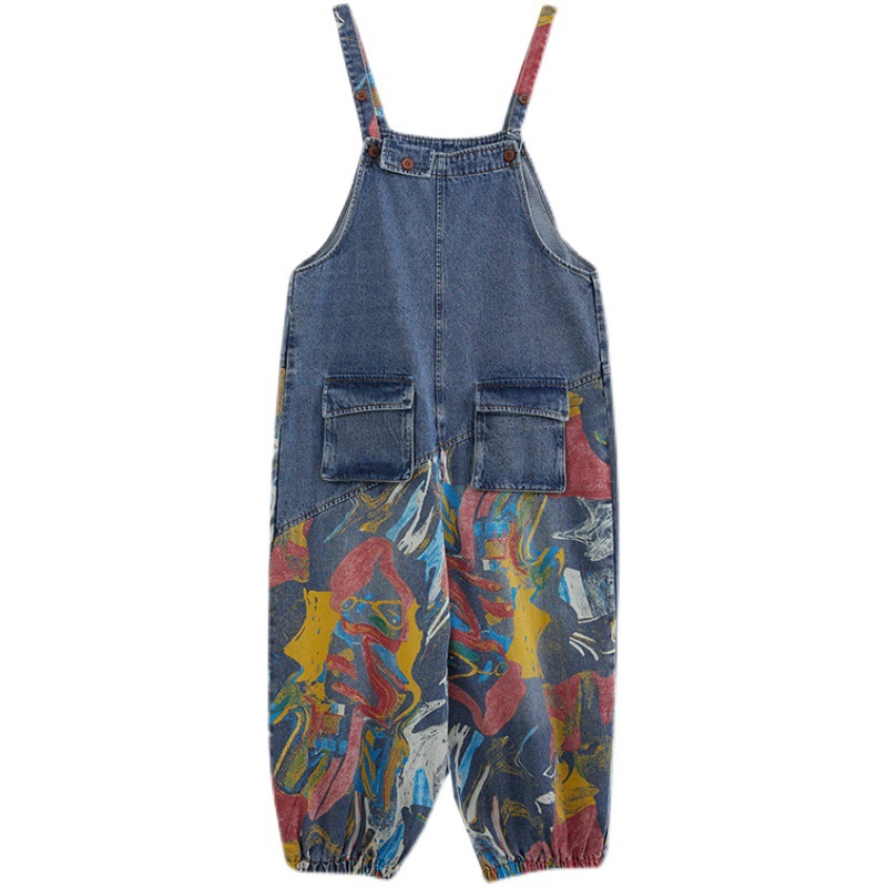 Title 5, New Spring Printed Jean Suspenders For Women