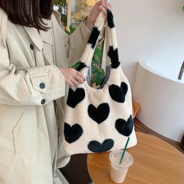 Love Heart Shoulder Bags Double Side Used Winter Underarm Bag Women Beige - Shop at LoveMi