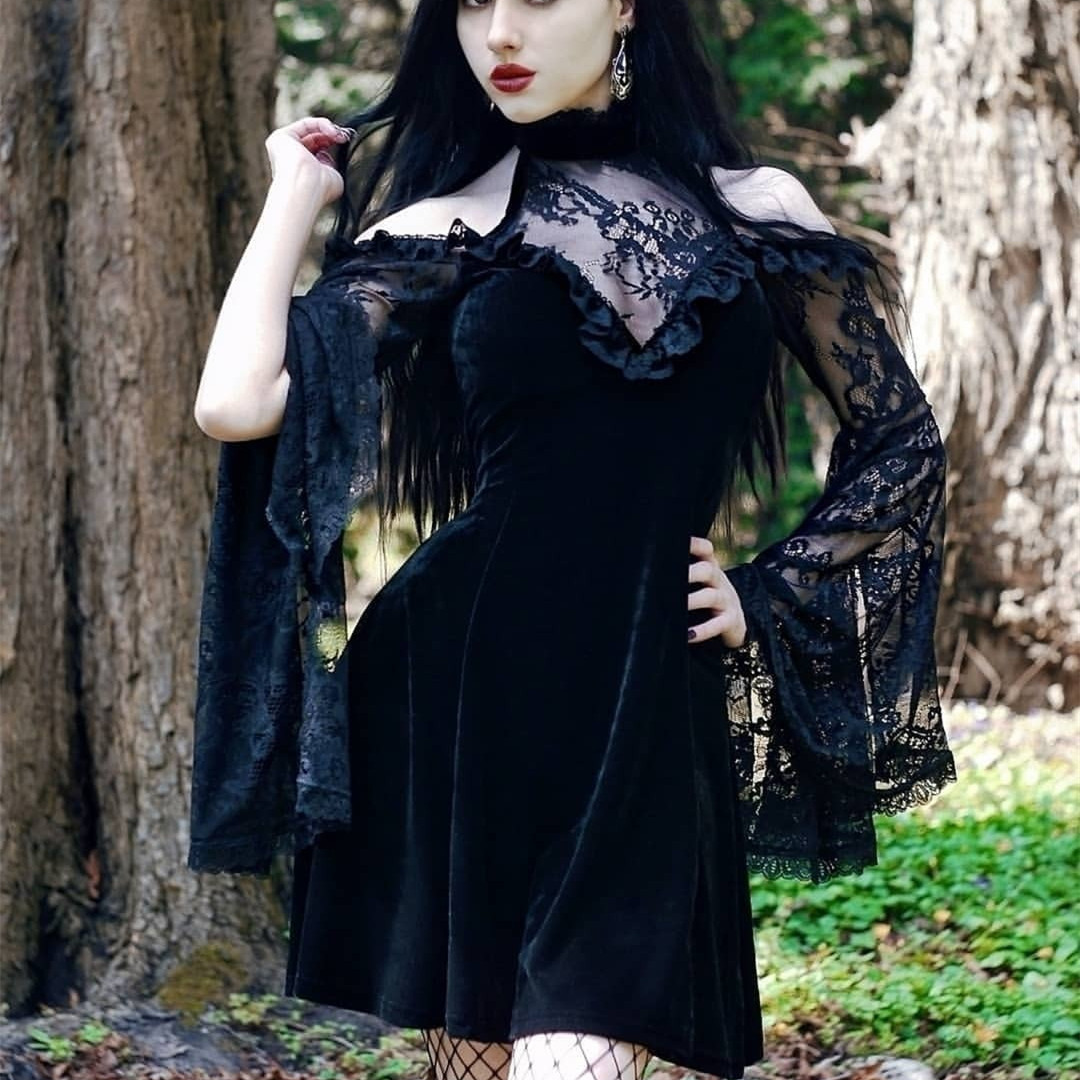 Dark Gothic Lace Panels Dress Black - Shop at LoveMi