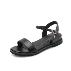 Everyday Open-toed Fashion Sandals With Flat-bottom Buckle - Black - View 1