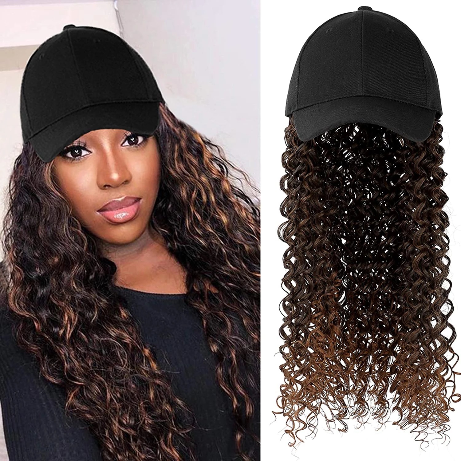 Women's Fashion Natural Headgear With Hat And Wig — foto 9