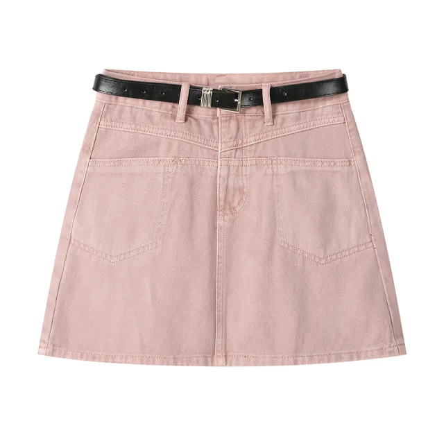 Design Sense Niche Buttocks Wrapped Denim Skirt Pink - Shop at LoveMi
