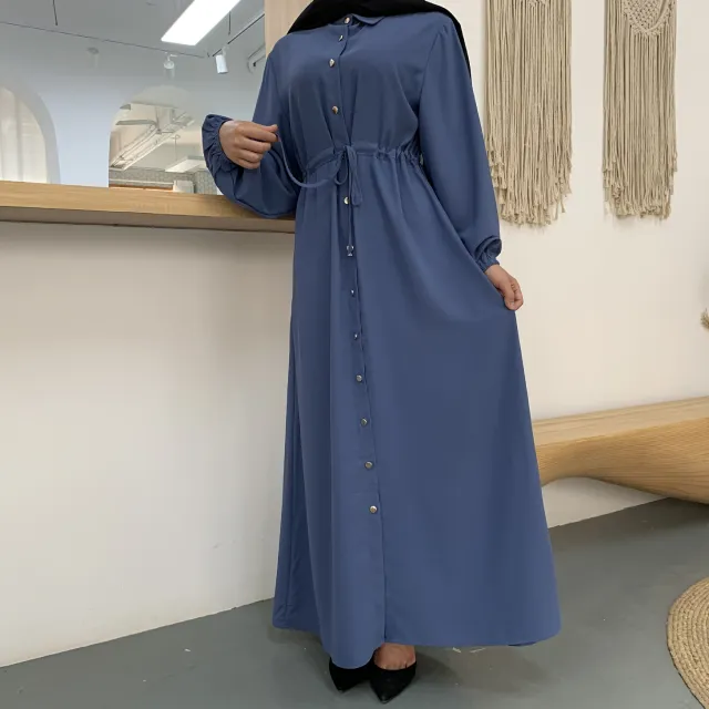 Clean Color Full Button Slim Fitting Dress Light Blue - Shop at LoveMi