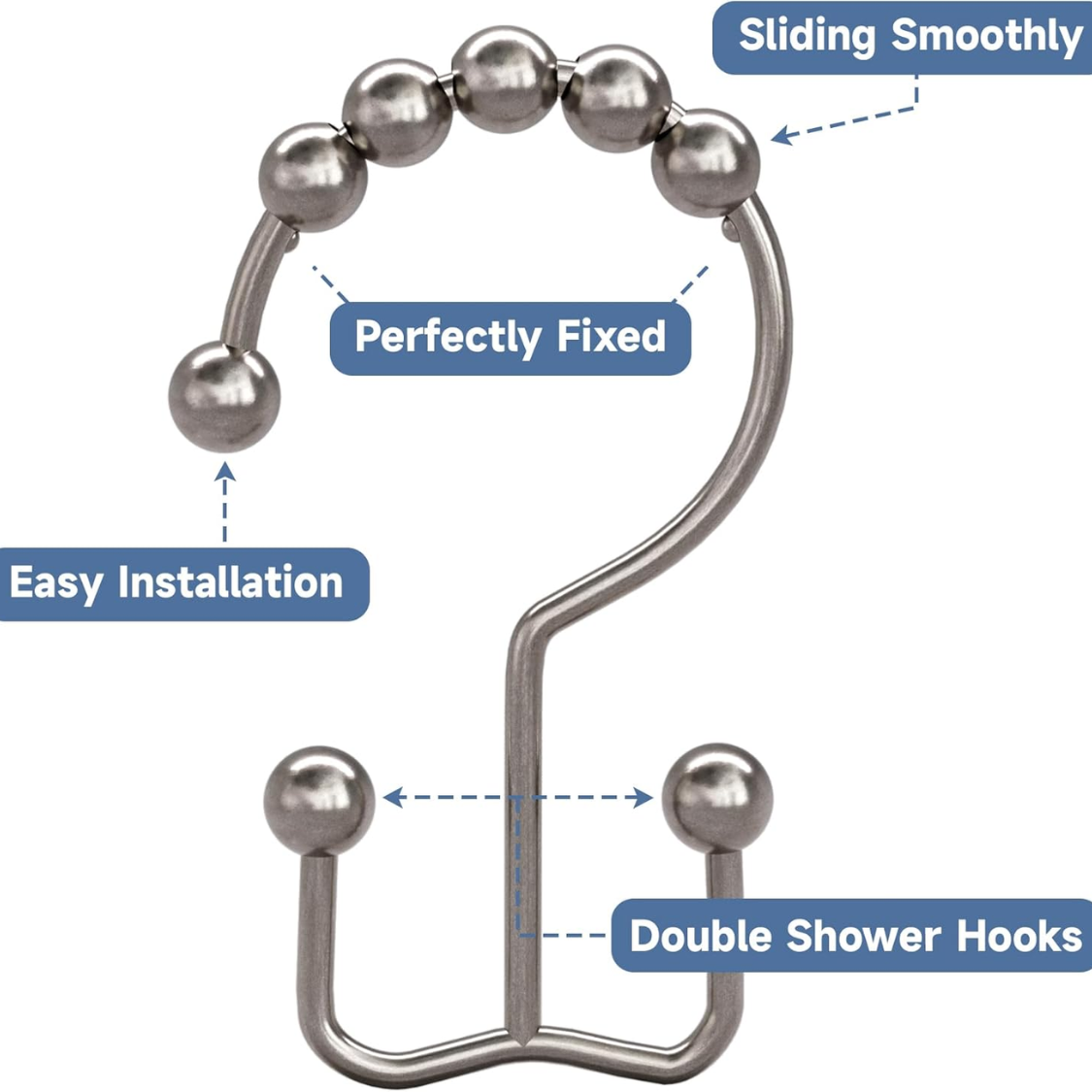 Shower Curtain Hooks Rings Rust Resistant Metal Double Glide Shower Hooks Rings For Bathroom Shower Rods Curtains thumbnail 7
