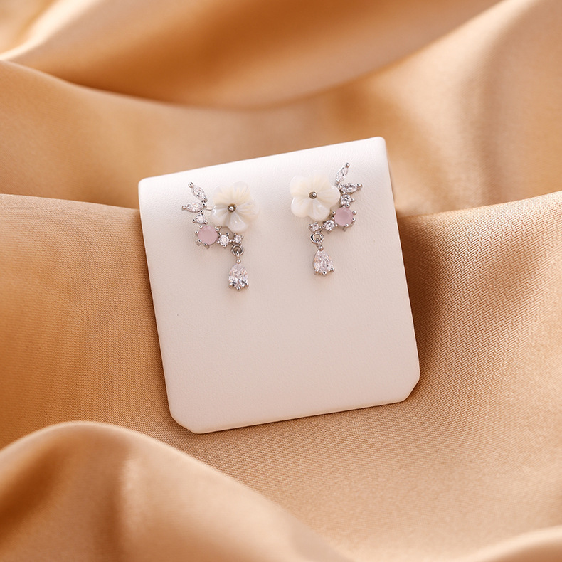 Mini Floral Micro Inlaid Shell 925 Silver Stud Earrings